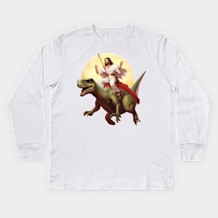 Jesus On Dinosaur Kids Long Sleeve T-Shirt